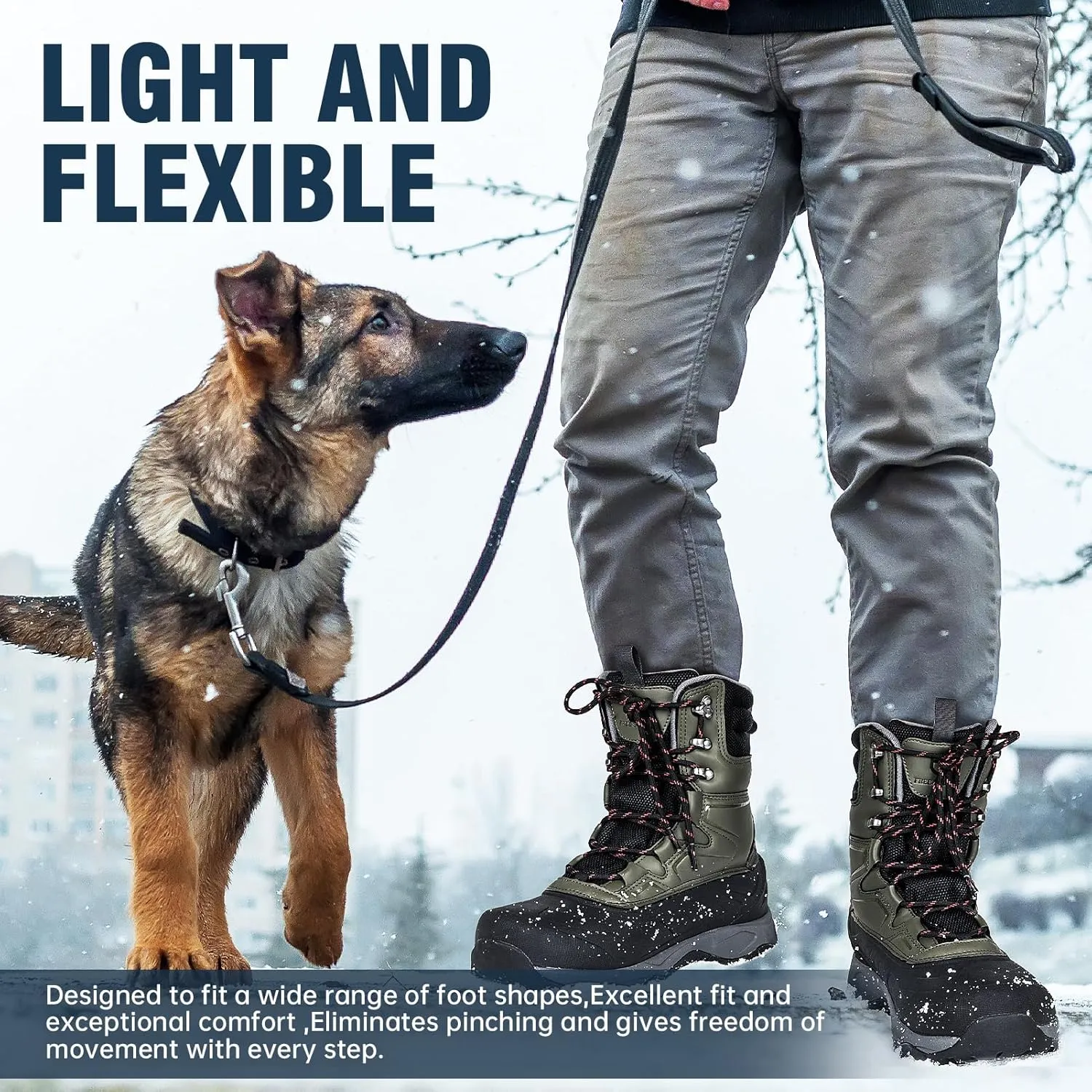 FREE SOLDIER Snow Boots for Men Winter Waterproof Non-slip Flock Outdoor Hiking Work Boots