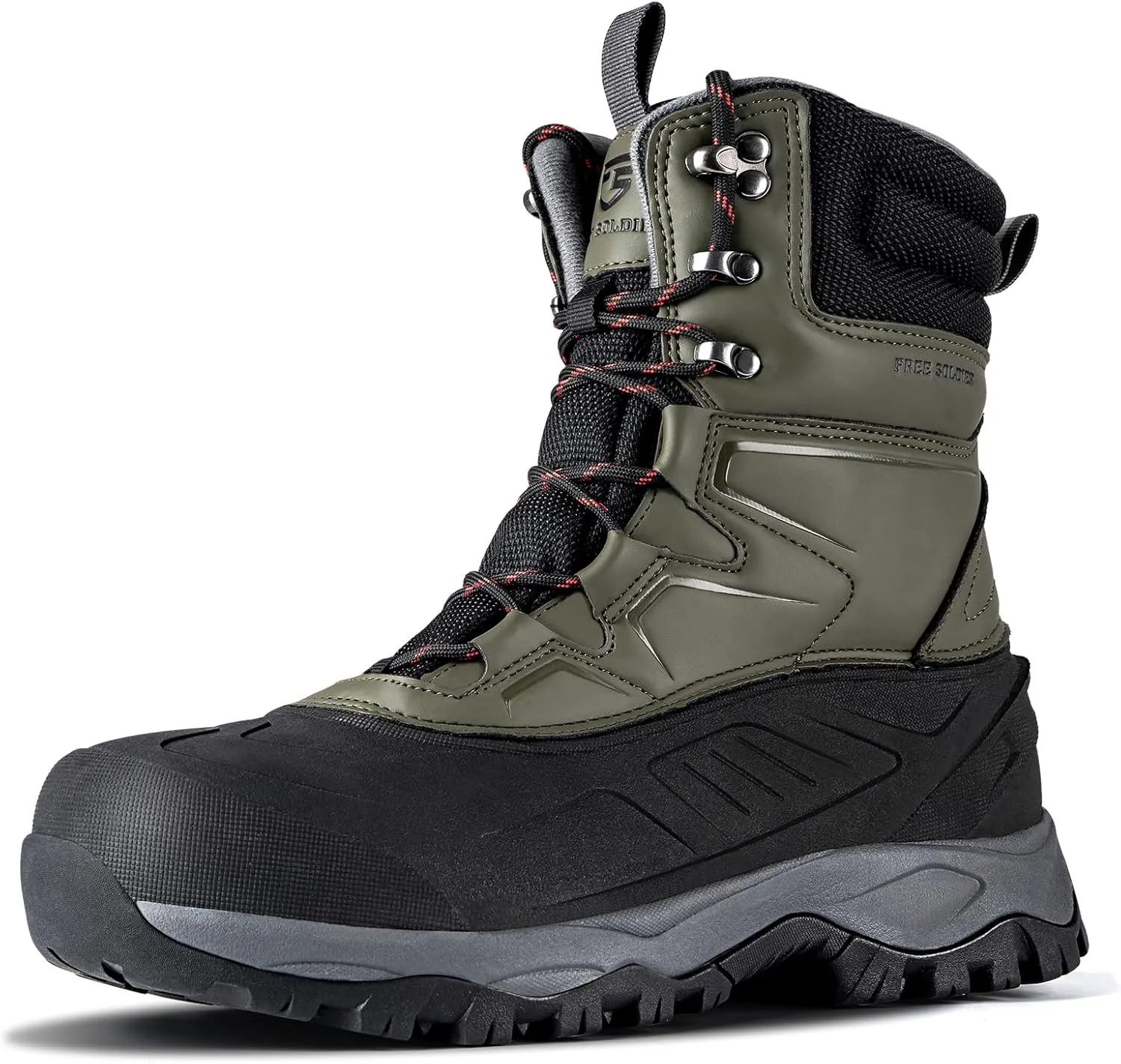FREE SOLDIER Snow Boots for Men Winter Waterproof Non-slip Flock Outdoor Hiking Work Boots