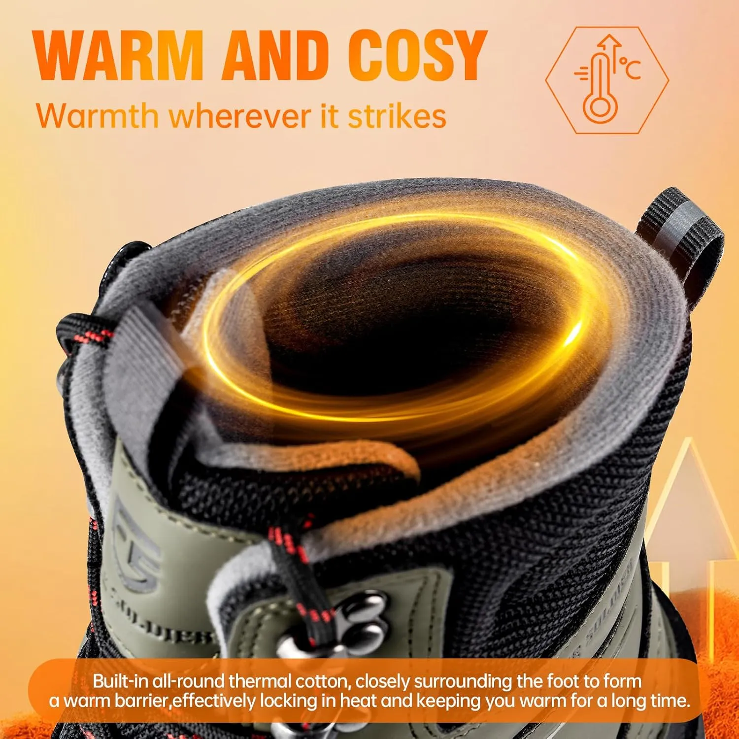 FREE SOLDIER Snow Boots for Men Winter Waterproof Non-slip Flock Outdoor Hiking Work Boots