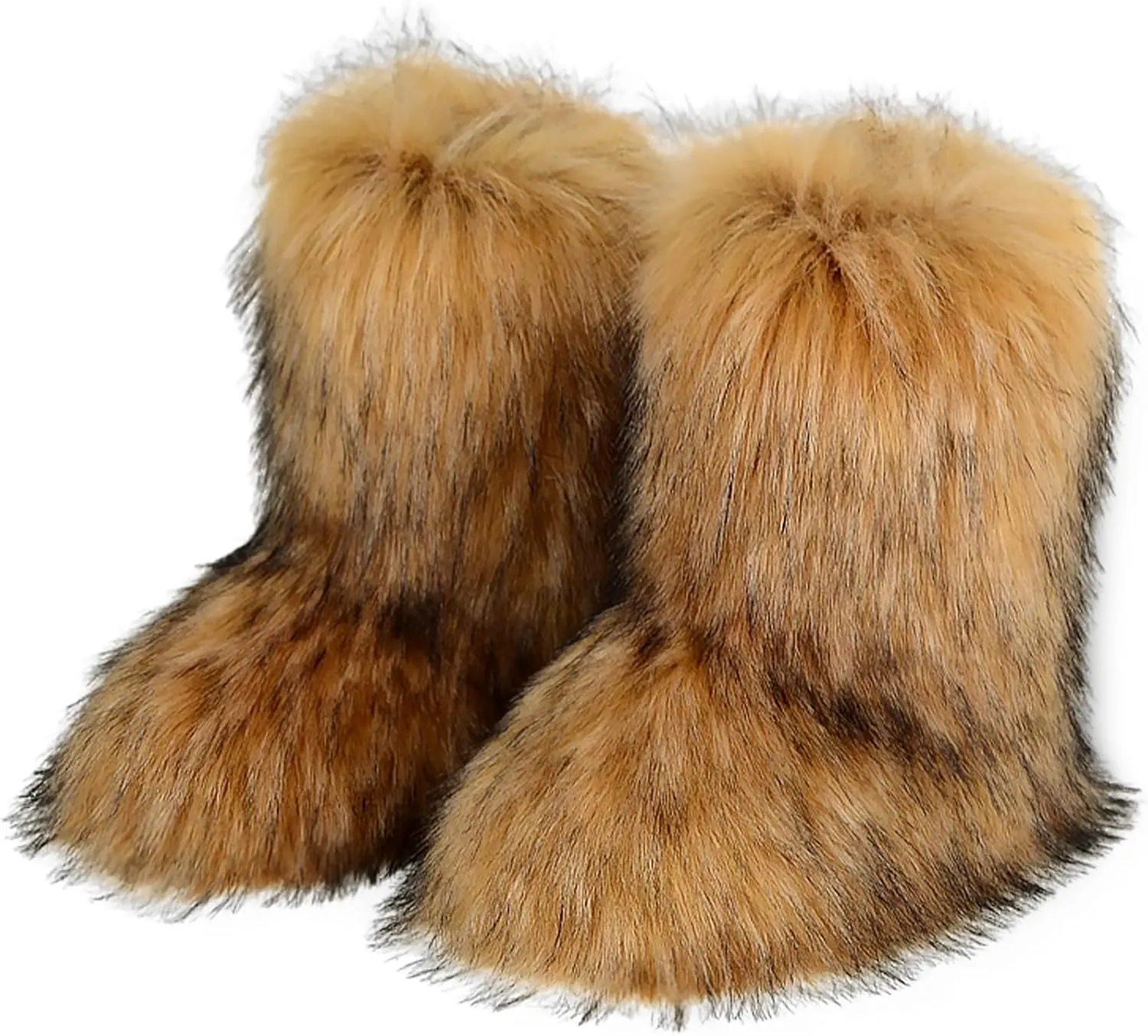 Fur Boots Warm Women's Faux Fur Boot Furry Short Snow Boot Mid-Calf Boots Outdoor Flat Shoes