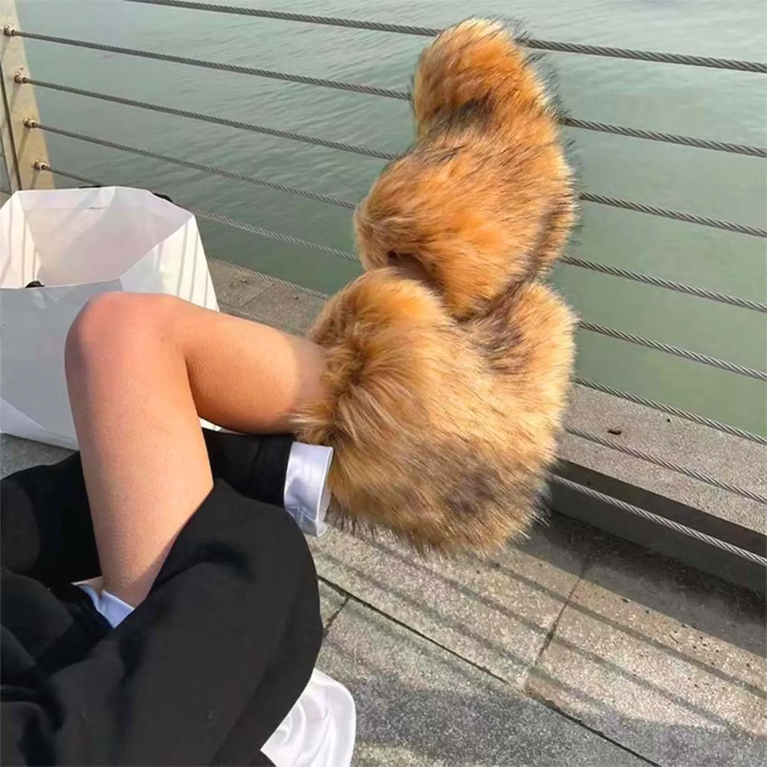 Fur Boots Warm Women's Faux Fur Boot Furry Short Snow Boot Mid-Calf Boots Outdoor Flat Shoes