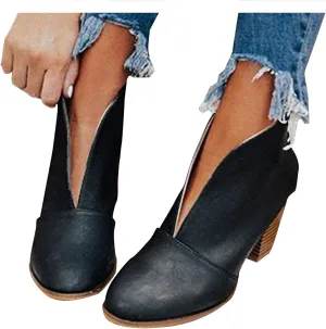 Gibobby Ankle Boots for Women Dressy Wedge Boots V Cutout Autumn Dressing Stacked Chunky Heel Short Cowboy Booties 2022 Fall Boots