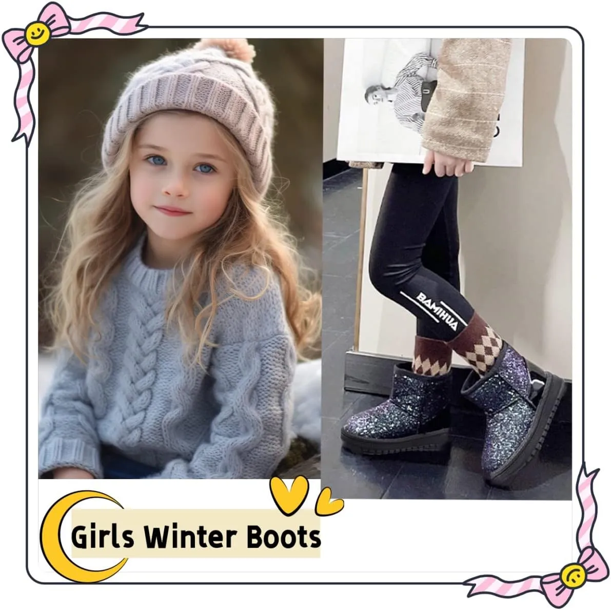 Girl's Boots Kids Glitter Snow Boots Durability Slip Resistant Outdoor Ankle Boots(Toddler/Little Kids)