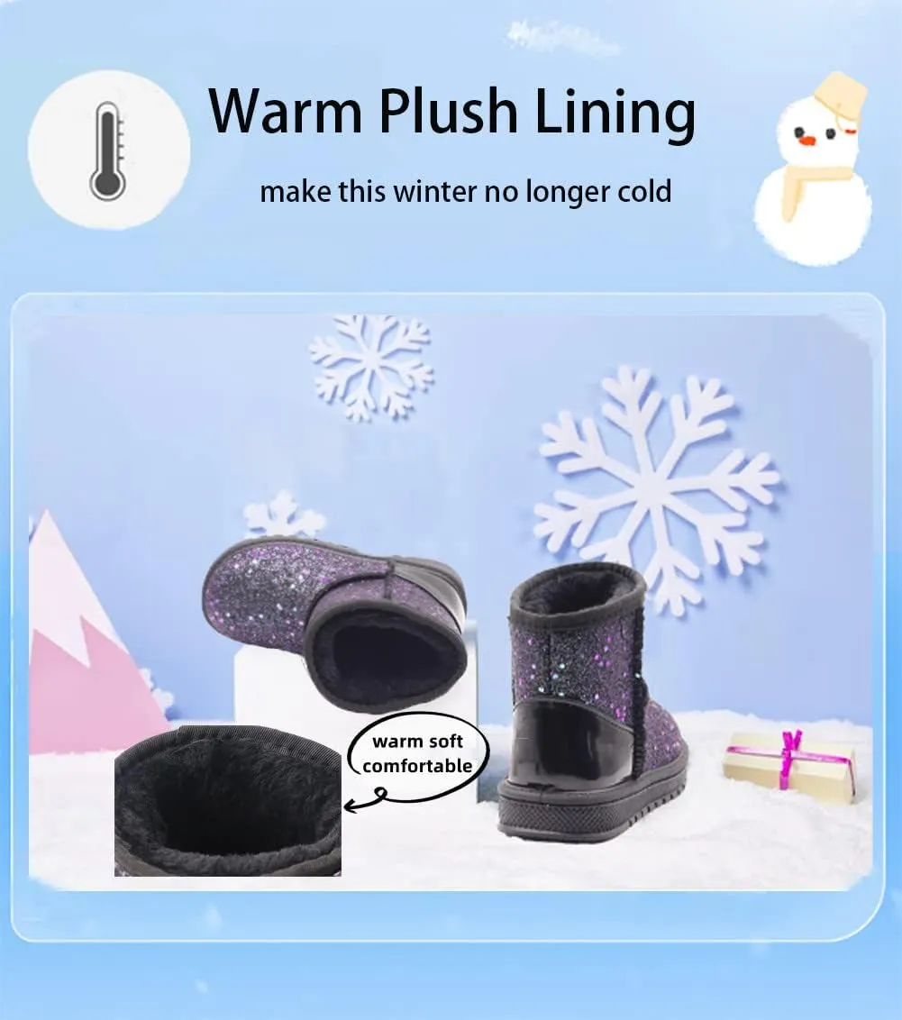 Girl's Boots Kids Glitter Snow Boots Durability Slip Resistant Outdoor Ankle Boots(Toddler/Little Kids)