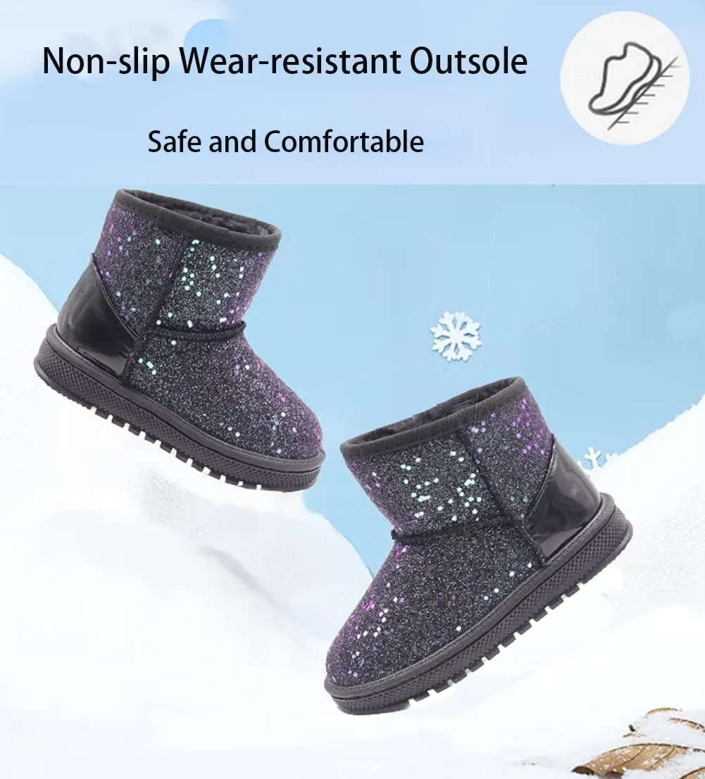 Girl's Boots Kids Glitter Snow Boots Durability Slip Resistant Outdoor Ankle Boots(Toddler/Little Kids)