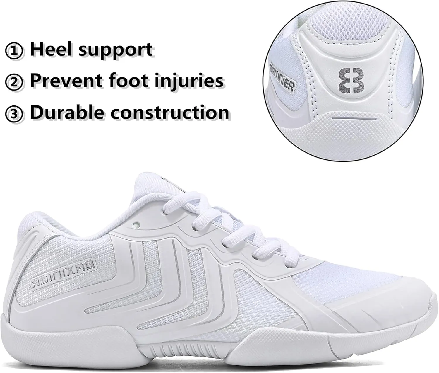 Girls White Cheer Shoes Youth Competition Cheerleading Dance Sneakers Breathable Athletic Training Tennis