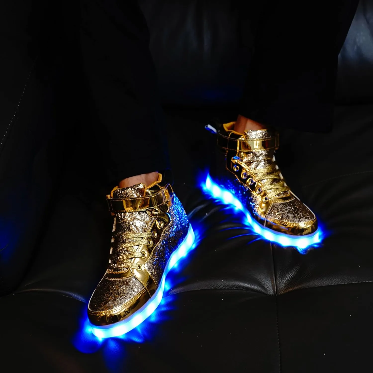 Glitter Led Shoes Light Up Shoes High Top Sneakers for Women Men Flashing Dancing Shoes for Halloween Christmas Party with USB Charging