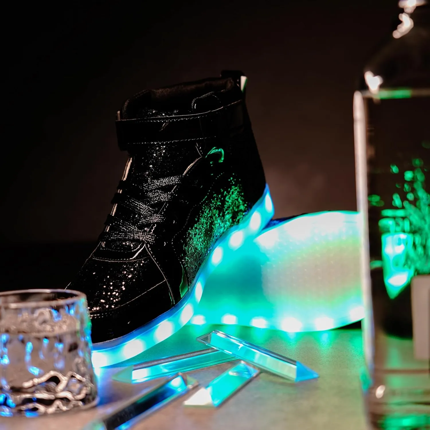 Glitter Led Shoes Light Up Shoes High Top Sneakers for Women Men Flashing Dancing Shoes for Halloween Christmas Party with USB Charging