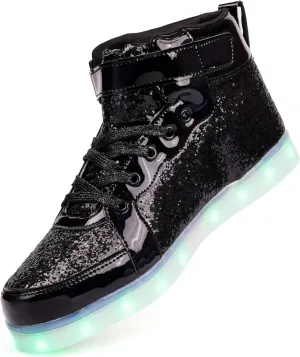 Glitter Led Shoes Light Up Shoes High Top Sneakers for Women Men Flashing Dancing Shoes for Halloween Christmas Party with USB Charging