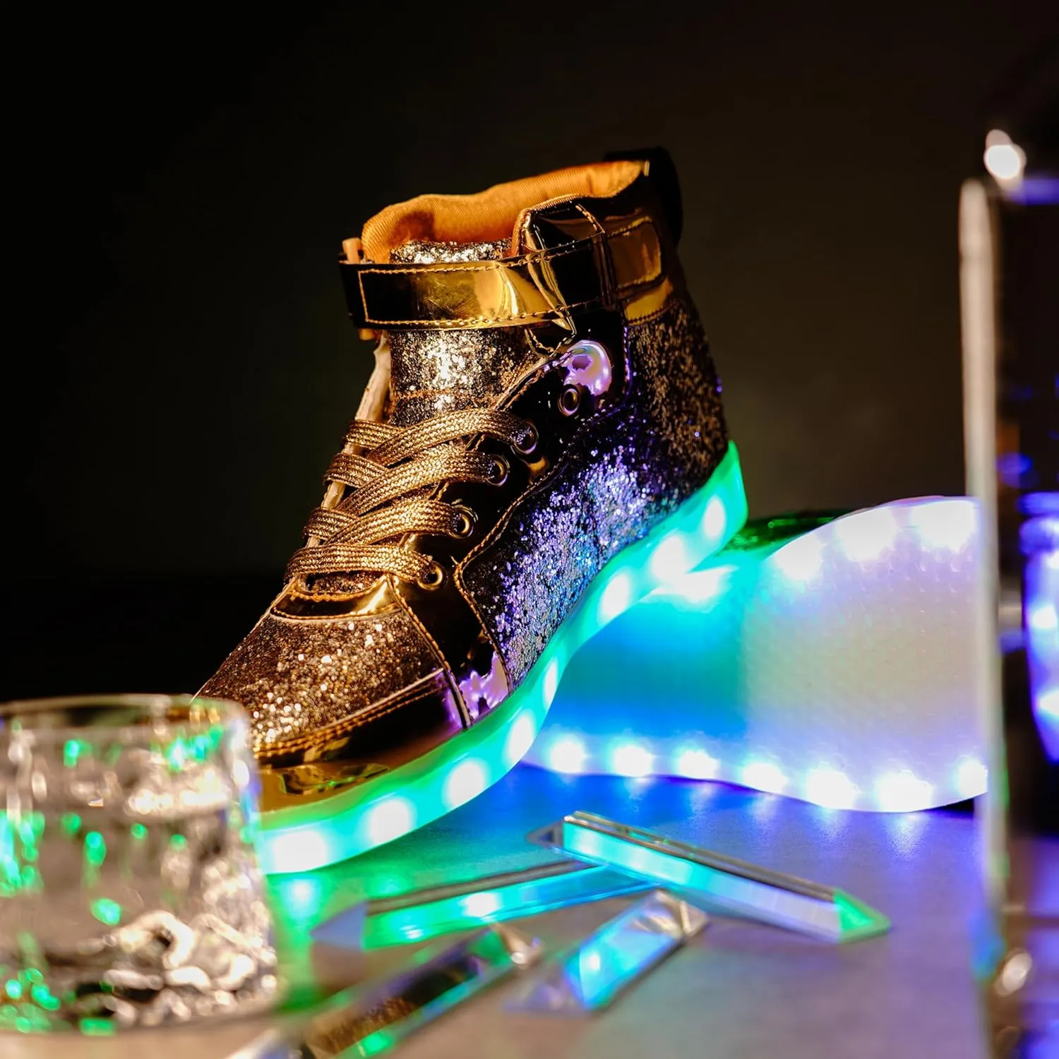 Glitter Led Shoes Light Up Shoes High Top Sneakers for Women Men Flashing Dancing Shoes for Halloween Christmas Party with USB Charging