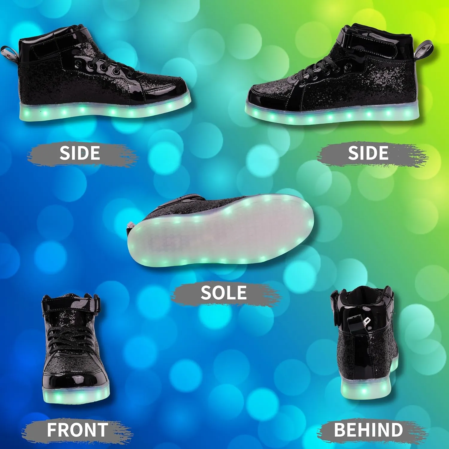 Glitter Led Shoes Light Up Shoes High Top Sneakers for Women Men Flashing Dancing Shoes for Halloween Christmas Party with USB Charging