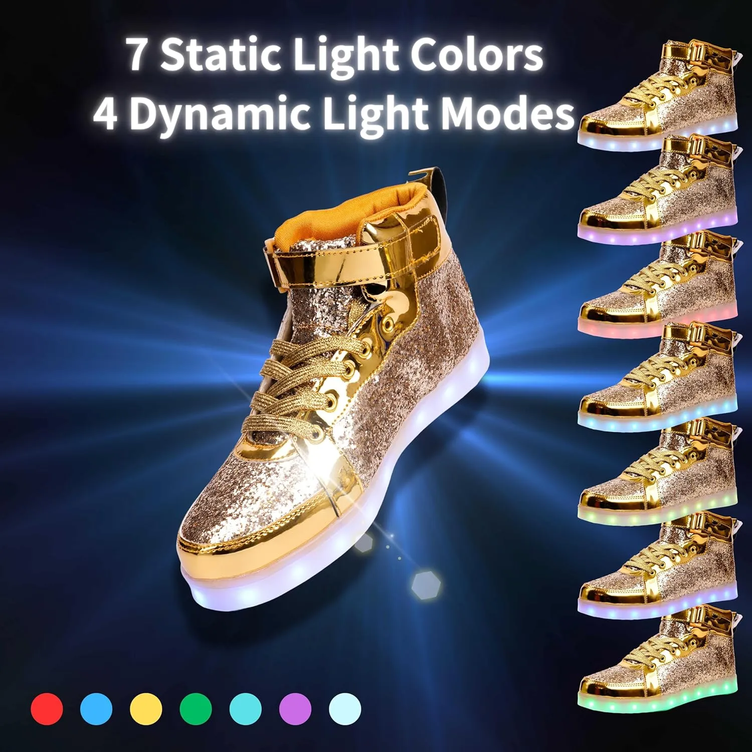 Glitter Led Shoes Light Up Shoes High Top Sneakers for Women Men Flashing Dancing Shoes for Halloween Christmas Party with USB Charging