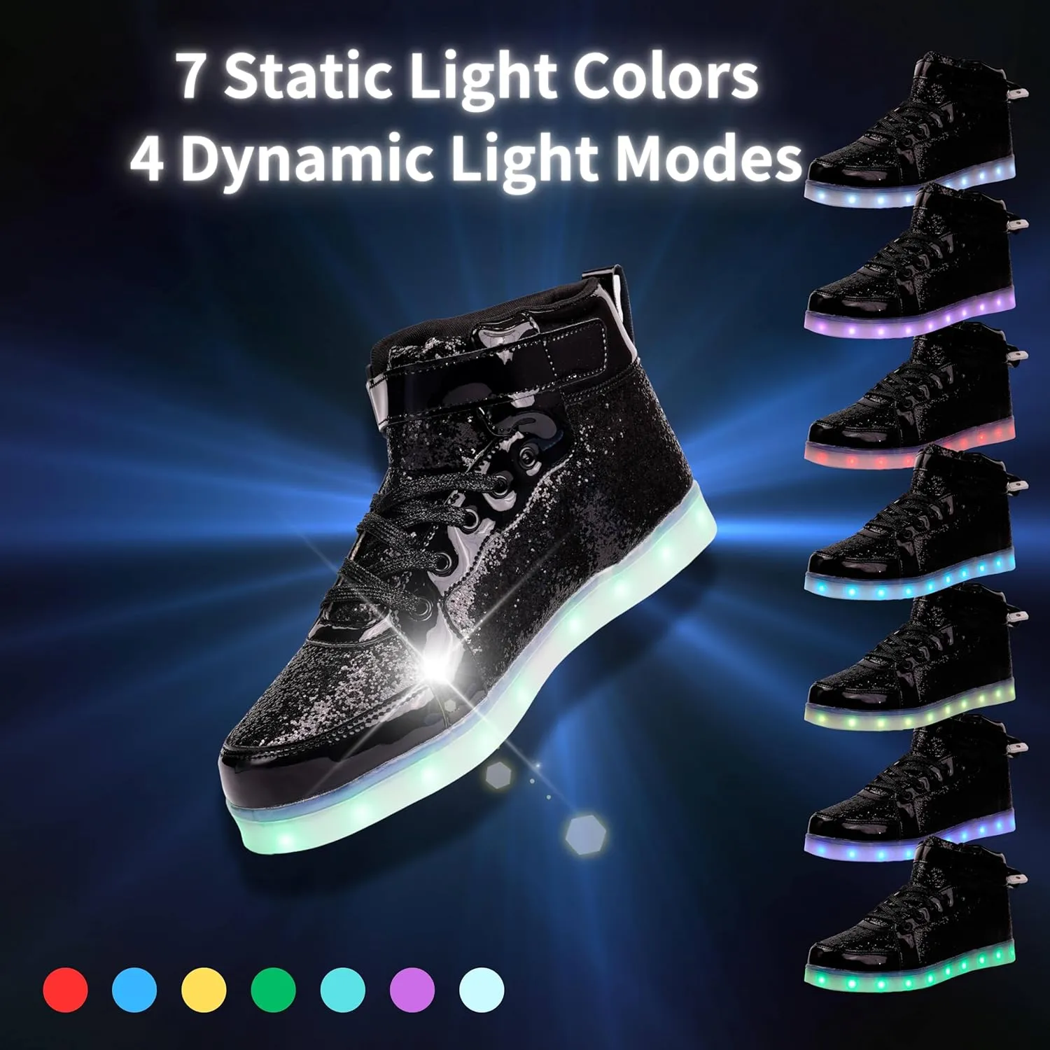 Glitter Led Shoes Light Up Shoes High Top Sneakers for Women Men Flashing Dancing Shoes for Halloween Christmas Party with USB Charging