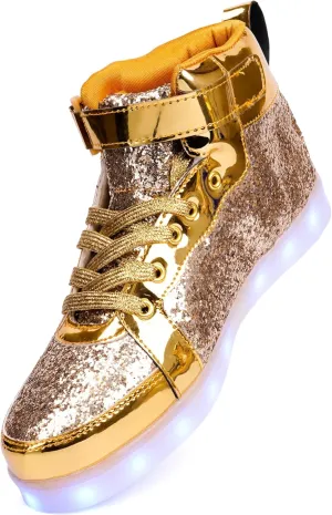 Glitter Led Shoes Light Up Shoes High Top Sneakers for Women Men Flashing Dancing Shoes for Halloween Christmas Party with USB Charging