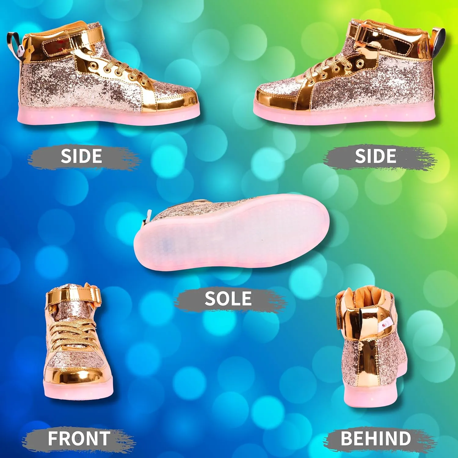 Glitter Led Shoes Light Up Shoes High Top Sneakers for Women Men Flashing Dancing Shoes for Halloween Christmas Party with USB Charging