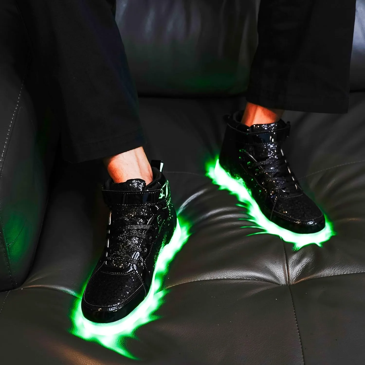 Glitter Led Shoes Light Up Shoes High Top Sneakers for Women Men Flashing Dancing Shoes for Halloween Christmas Party with USB Charging