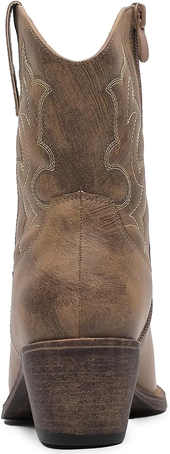 GLOBALWIN Cowboy Boots For Women Cute Cowgirl Boots Women's Western Boots With Embroidery Side Zipper Chunky Heel