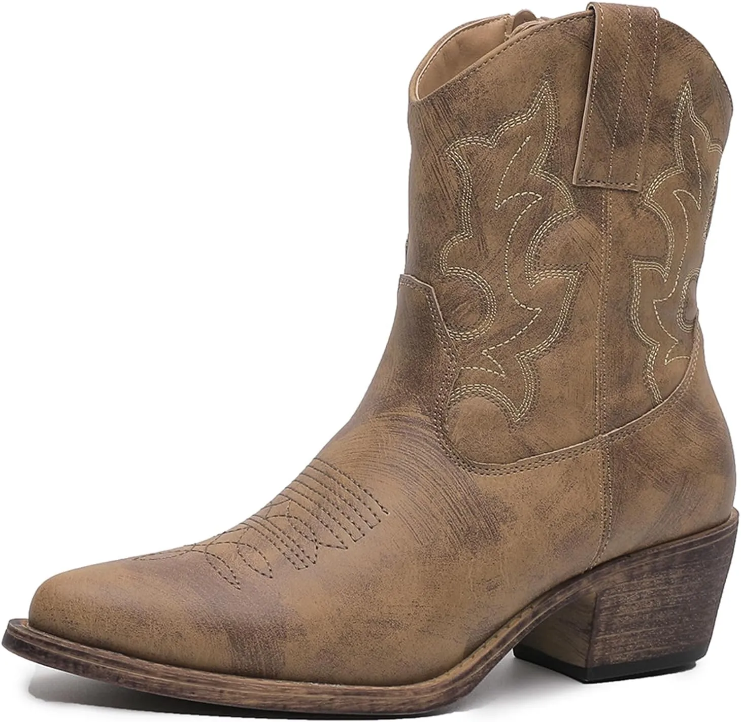 GLOBALWIN Cowboy Boots For Women Cute Cowgirl Boots Women's Western Boots With Embroidery Side Zipper Chunky Heel