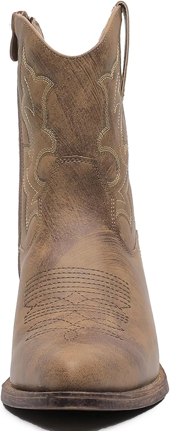 GLOBALWIN Cowboy Boots For Women Cute Cowgirl Boots Women's Western Boots With Embroidery Side Zipper Chunky Heel