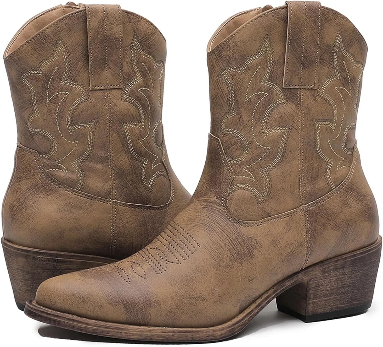 GLOBALWIN Cowboy Boots For Women Cute Cowgirl Boots Women's Western Boots With Embroidery Side Zipper Chunky Heel