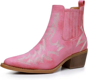 GLOBALWIN Cowboy Boots For Women Pointed Toe Pull On Chelsea Ankle Booties The Western Cowgirl Boots