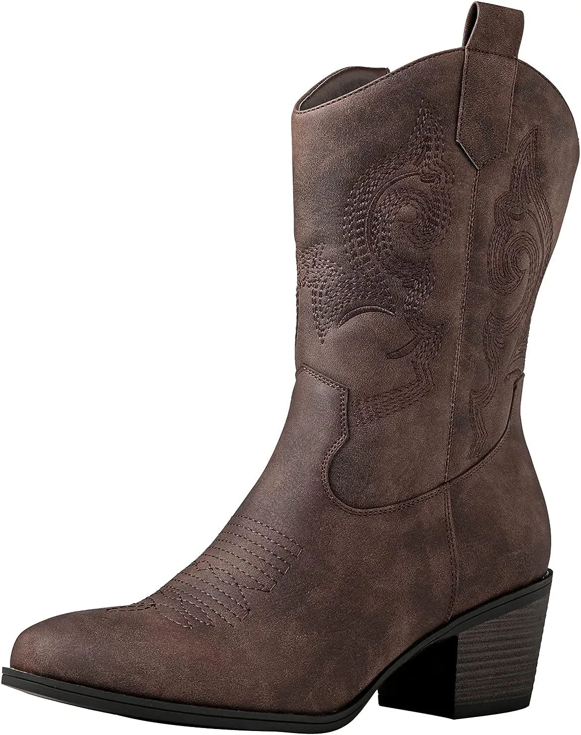 GLOBALWIN Women's Mid Calf The Western Cowgirl Boots Fashion Cowboy Boots For Women Chunky Low Heel