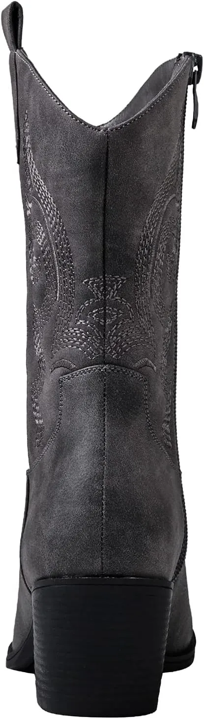 GLOBALWIN Women's Mid Calf The Western Cowgirl Boots Fashion Cowboy Boots For Women Chunky Low Heel