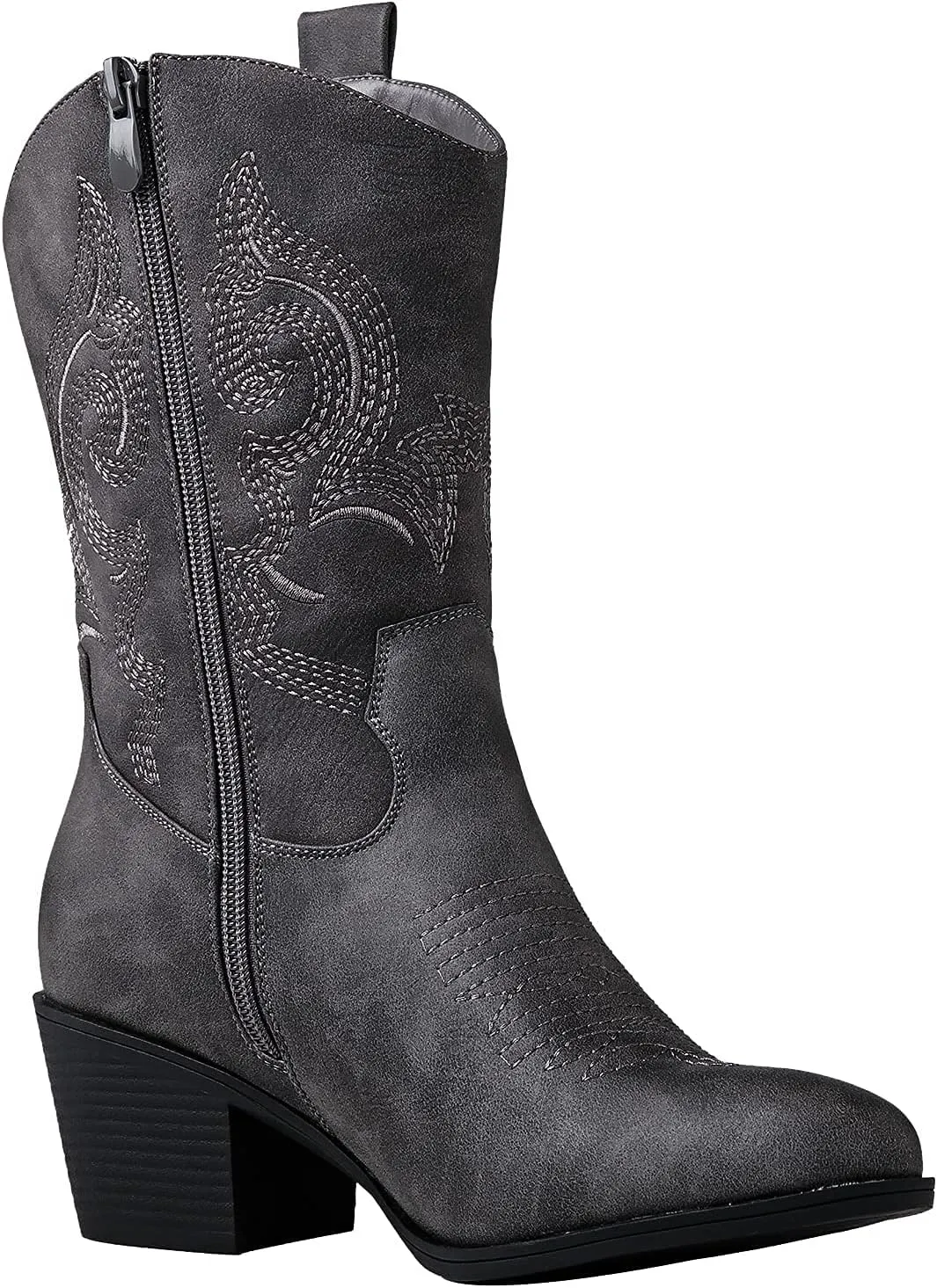GLOBALWIN Women's Mid Calf The Western Cowgirl Boots Fashion Cowboy Boots For Women Chunky Low Heel