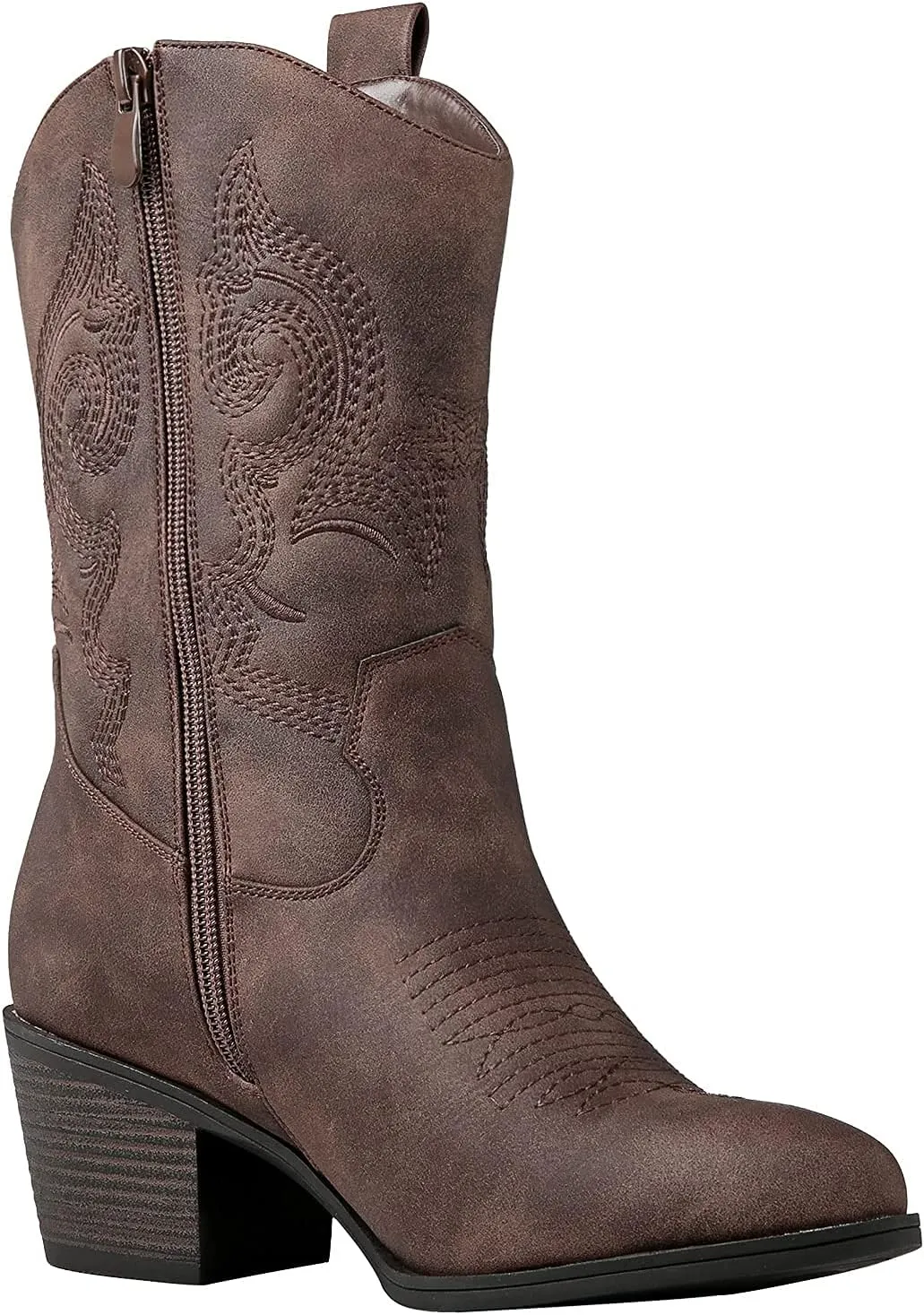 GLOBALWIN Women's Mid Calf The Western Cowgirl Boots Fashion Cowboy Boots For Women Chunky Low Heel