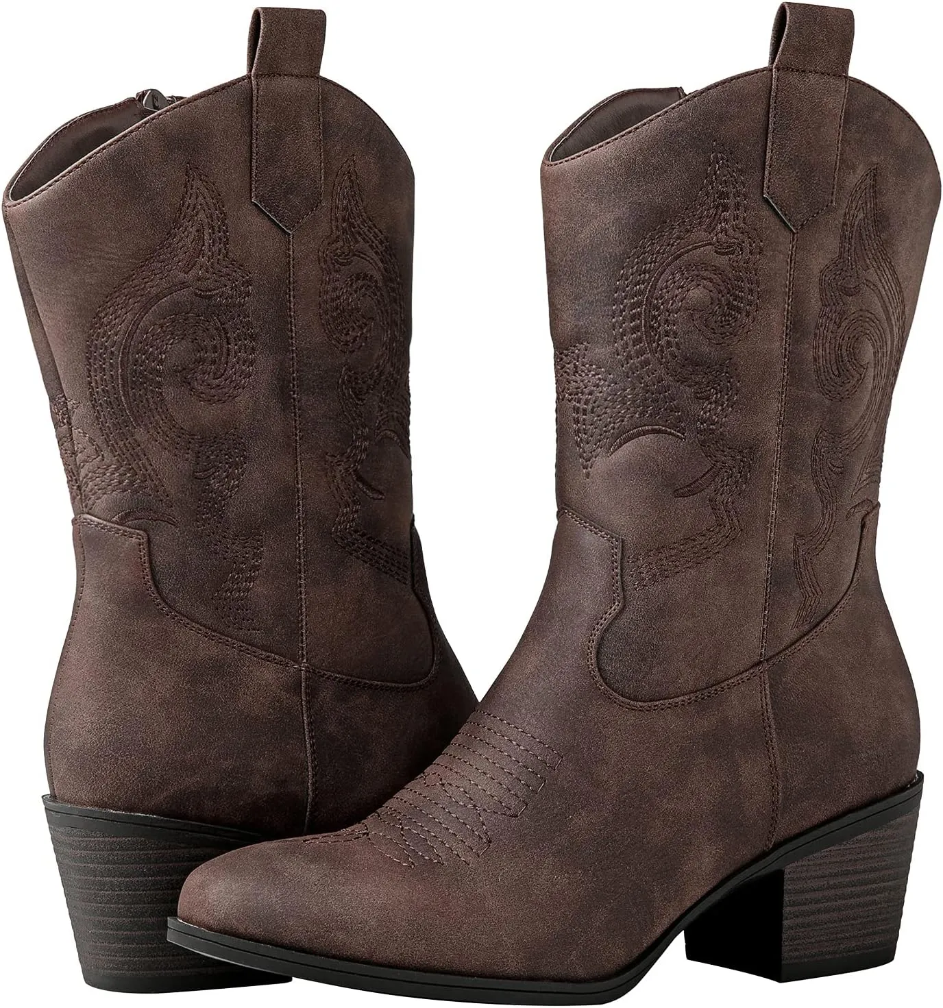 GLOBALWIN Women's Mid Calf The Western Cowgirl Boots Fashion Cowboy Boots For Women Chunky Low Heel