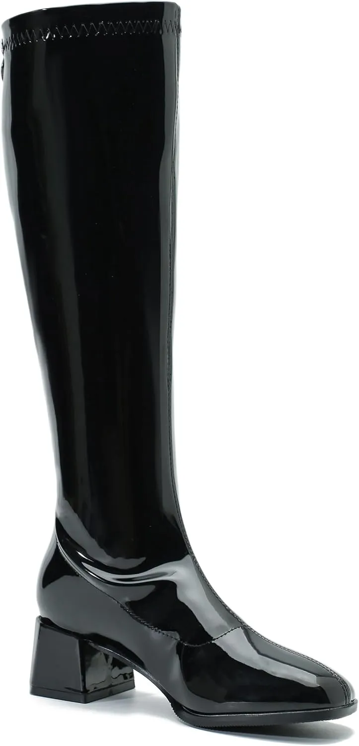 GOGO Boots for Women, Knee High Boots, Mid Block Heel Zipper Boots Ladies Party Dance Shoes