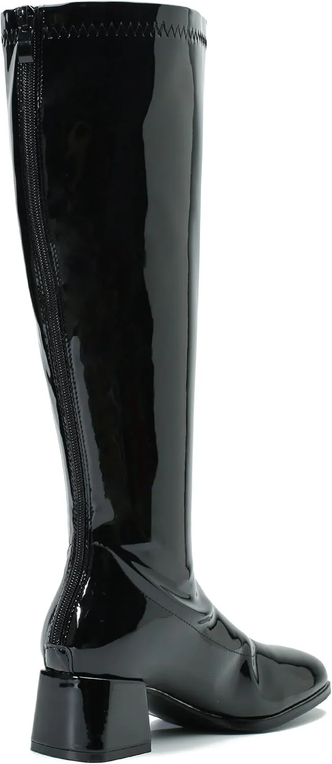GOGO Boots for Women, Knee High Boots, Mid Block Heel Zipper Boots Ladies Party Dance Shoes
