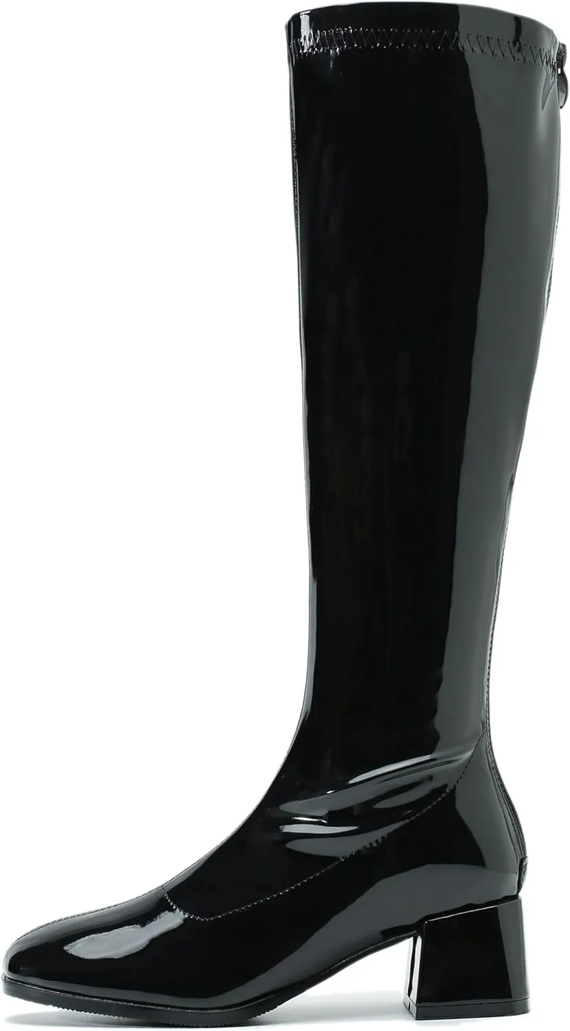 GOGO Boots for Women, Knee High Boots, Mid Block Heel Zipper Boots Ladies Party Dance Shoes