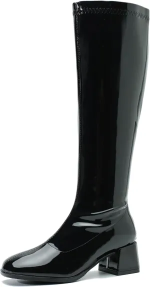 GOGO Boots for Women, Knee High Boots, Mid Block Heel Zipper Boots Ladies Party Dance Shoes