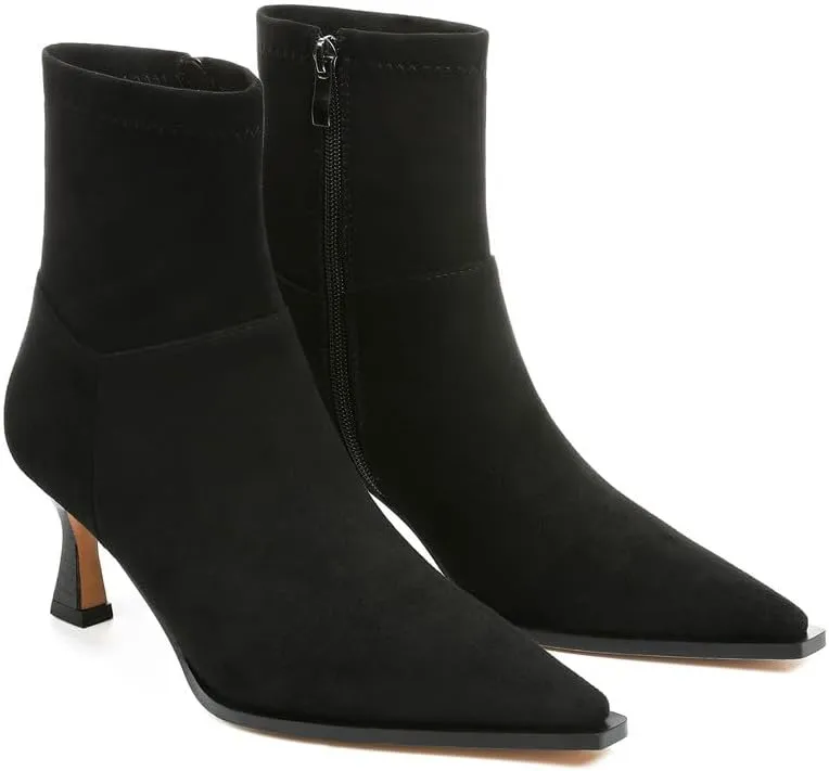 Goiphrri Women's Ankle Boots - Stiletto High Heel, Pointed Toe, Short, Side Zipper, Dress Boots - Elastic, Fashion, Trendy