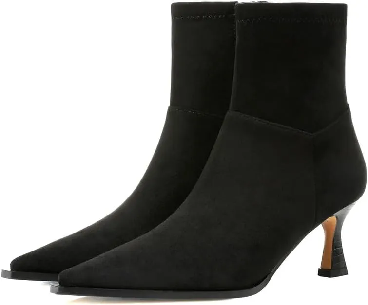 Goiphrri Women's Ankle Boots - Stiletto High Heel, Pointed Toe, Short, Side Zipper, Dress Boots - Elastic, Fashion, Trendy