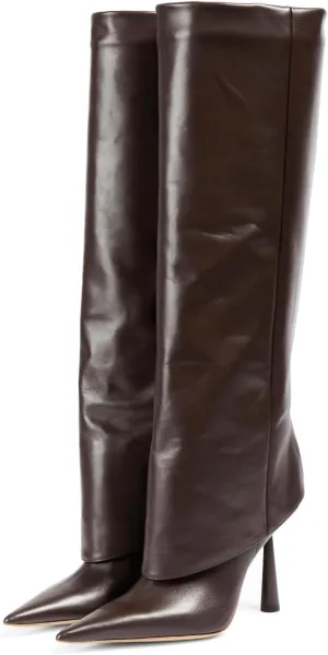 Goolita Fold Over Boots For Women, Pointed Toe Stiletto Heel Knee High Boots Fashion Comfortable Slip On Tall Boots