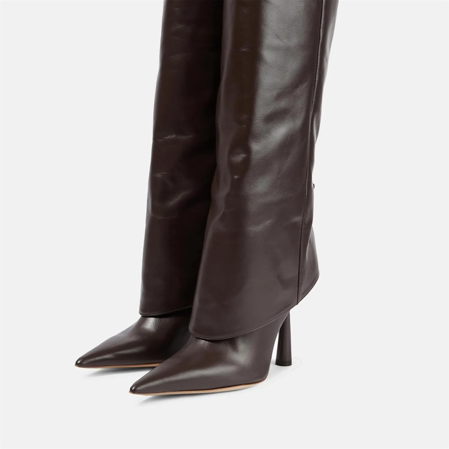 Goolita Fold Over Boots For Women, Pointed Toe Stiletto Heel Knee High Boots Fashion Comfortable Slip On Tall Boots