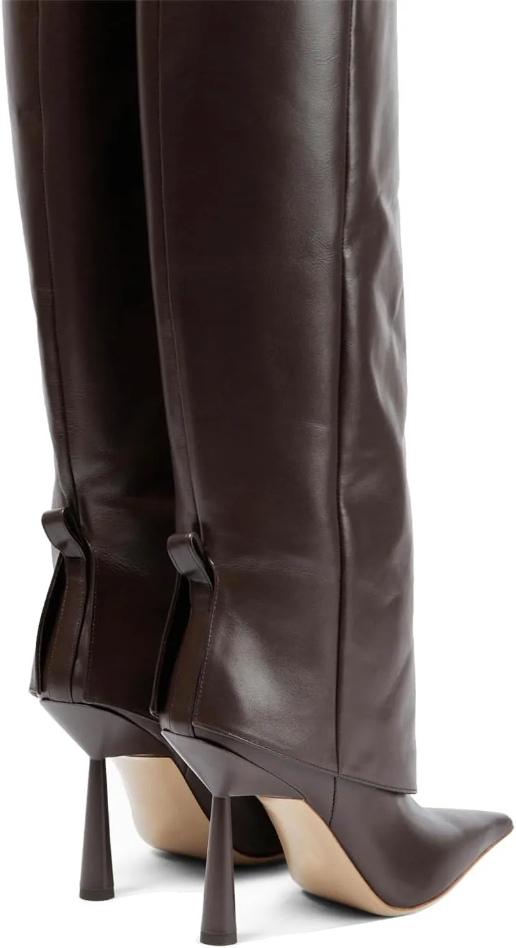 Goolita Fold Over Boots For Women, Pointed Toe Stiletto Heel Knee High Boots Fashion Comfortable Slip On Tall Boots