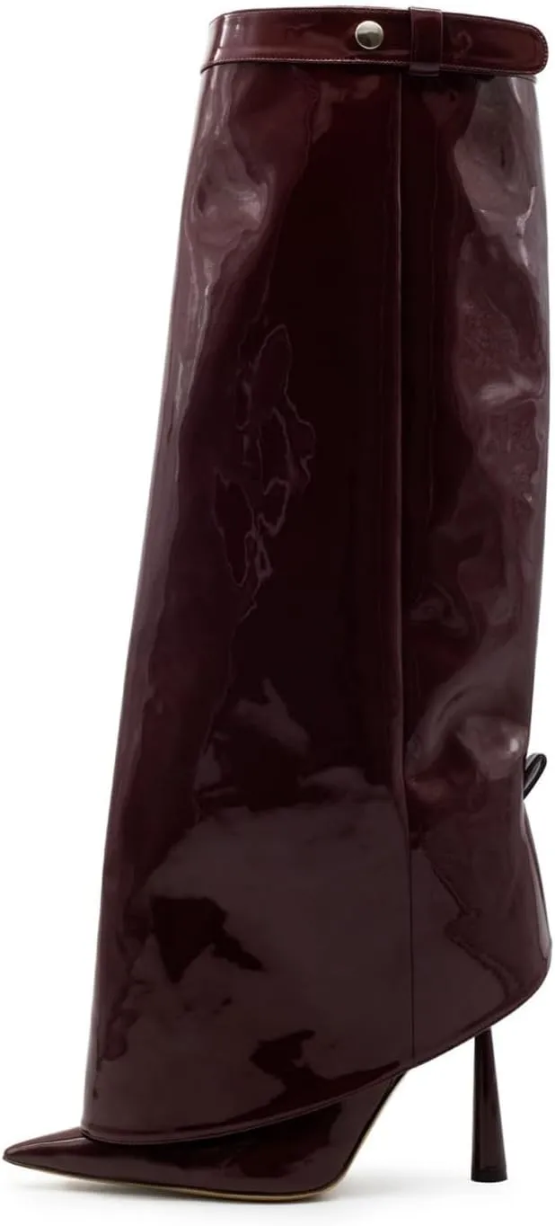 Goolita Fold Over Boots For Women, Pointed Toe Stiletto Heel Knee High Boots Fashion Comfortable Slip On Tall Boots