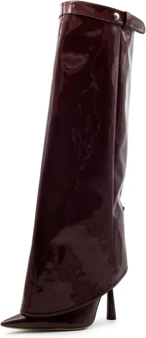 Goolita Fold Over Boots For Women, Pointed Toe Stiletto Heel Knee High Boots Fashion Comfortable Slip On Tall Boots