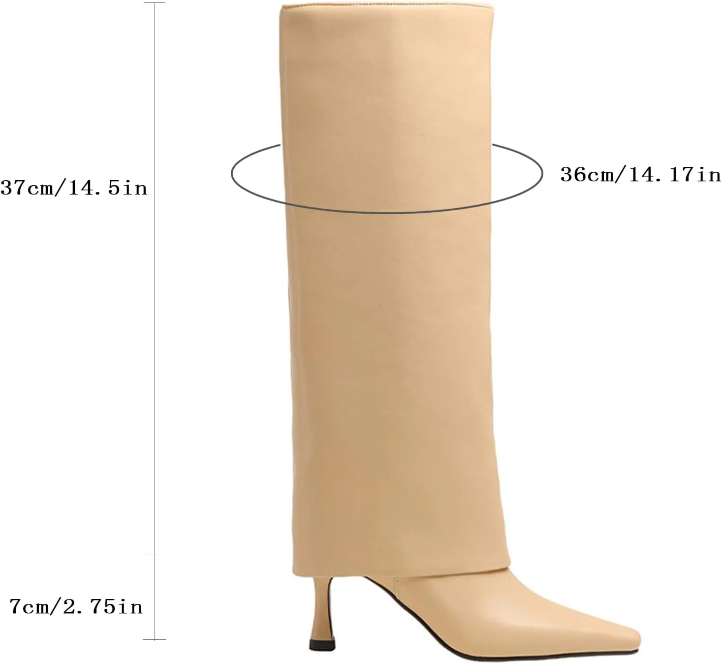 Goolita Women's Stiletto Heel Knee High Boots Square Toe Slip On Fold Over Boots For Women Leather Comfortable Dress Tall Boots