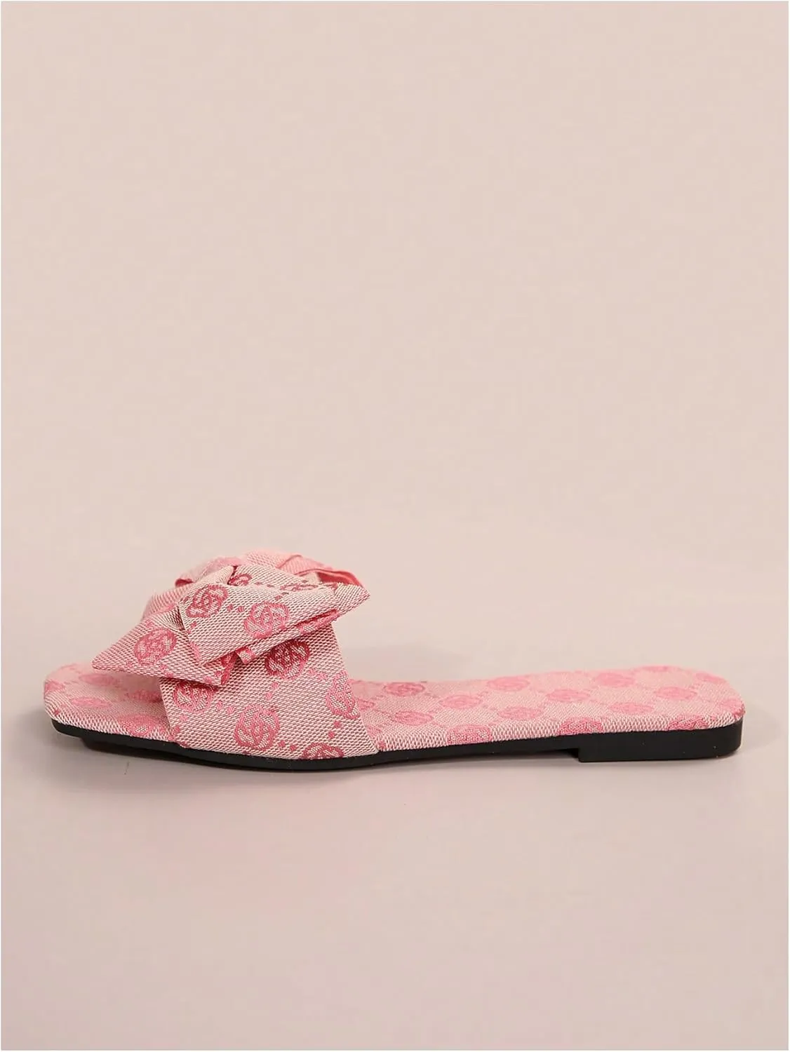 GORGLITTER Women's Bow Cute Trendy Sandals 2025 Graphic Print Dressy Open Square Toe Summer Slide Flat Sandals