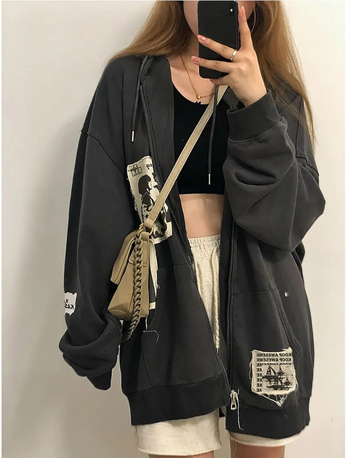Gothic Hoodie With Hat Print - Dark Harajuku Sportswear With Patches - Casual Oversize Street Hip Hop Trend