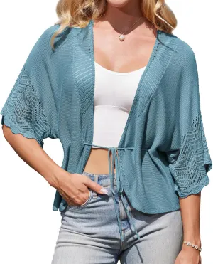GRACE KARIN Women's Short Sleeve Crochet Open Front Cropped Cardigan Sweaters for Women 2025