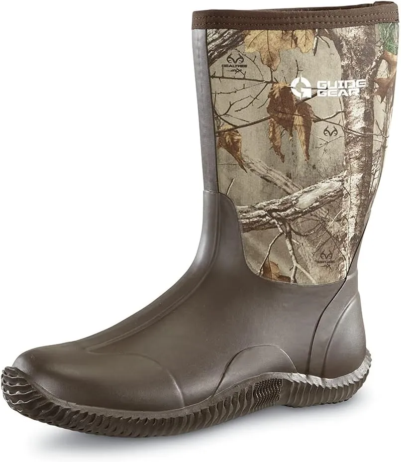 Guide Gear Men’s Mid Camo Bogger Rubber Boots Waterproof Rain Hunting Shoes