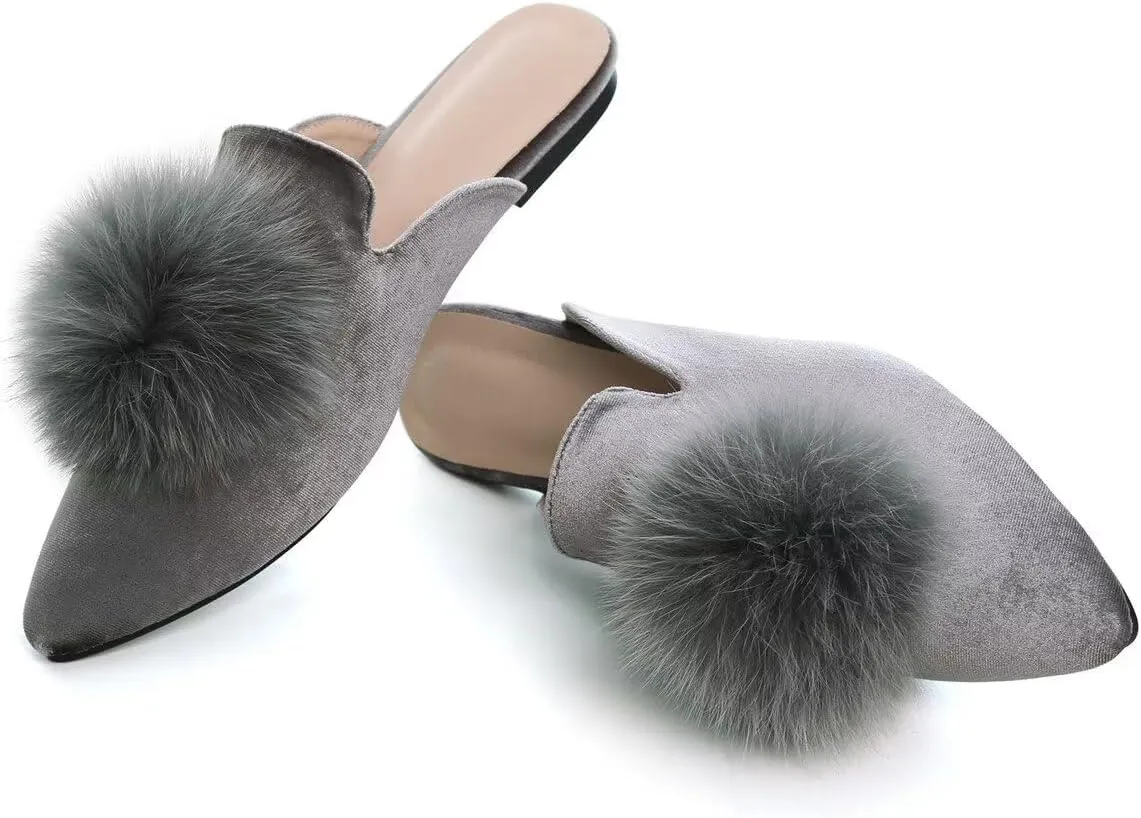 Hee grand Women's Mules Bowknot Suede Comfortable Slip On Flats Closed Pointed Toe Backless Loafers Mules for Women