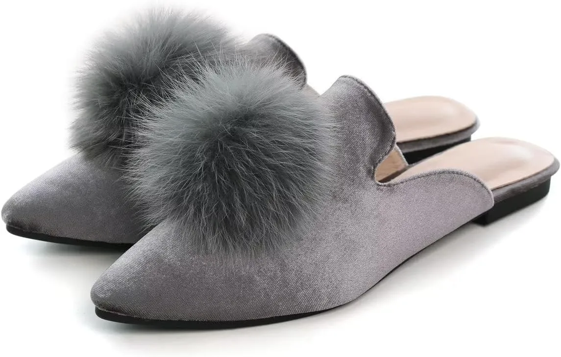 Hee grand Women's Mules Bowknot Suede Comfortable Slip On Flats Closed Pointed Toe Backless Loafers Mules for Women