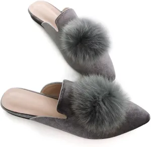 Hee grand Women's Mules Bowknot Suede Comfortable Slip On Flats Closed Pointed Toe Backless Loafers Mules for Women