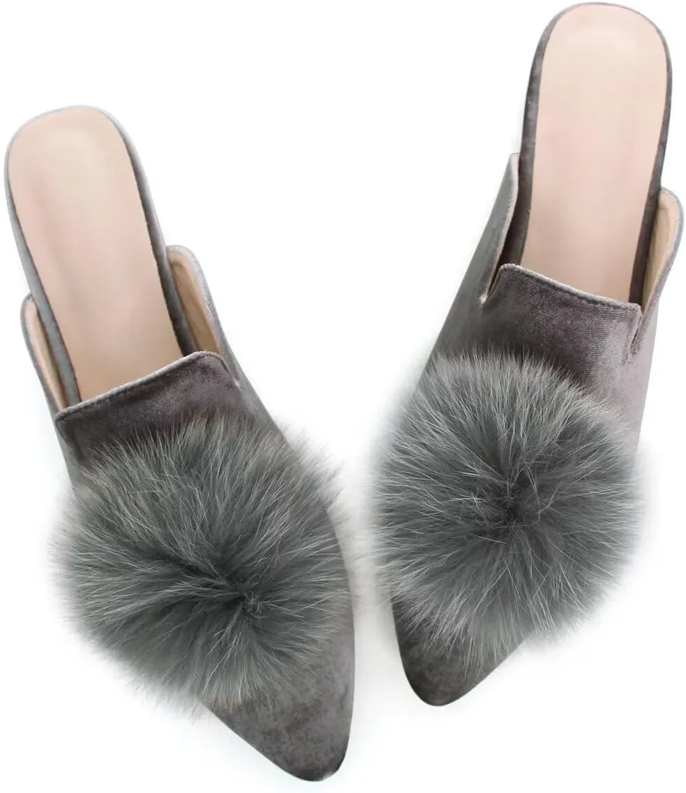 Hee grand Women's Mules Bowknot Suede Comfortable Slip On Flats Closed Pointed Toe Backless Loafers Mules for Women